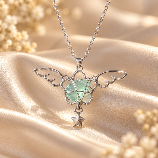 Dwellaroq® Angel Wing Green Crystal Star Pendant Necklace for Women