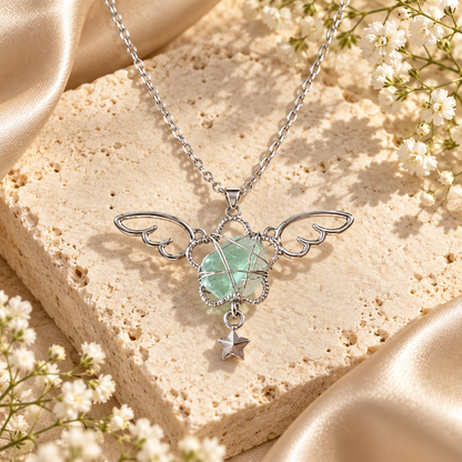 Dwellaroq® Angel Wing Green Crystal Star Pendant Necklace for Women