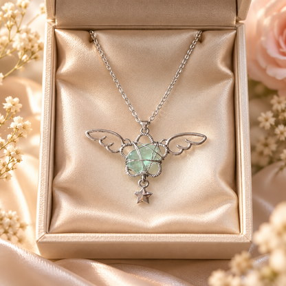 Dwellaroq® Angel Wing Green Crystal Star Pendant Necklace for Women
