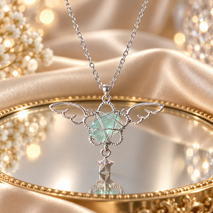 Dwellaroq® Angel Wing Green Crystal Star Pendant Necklace for Women