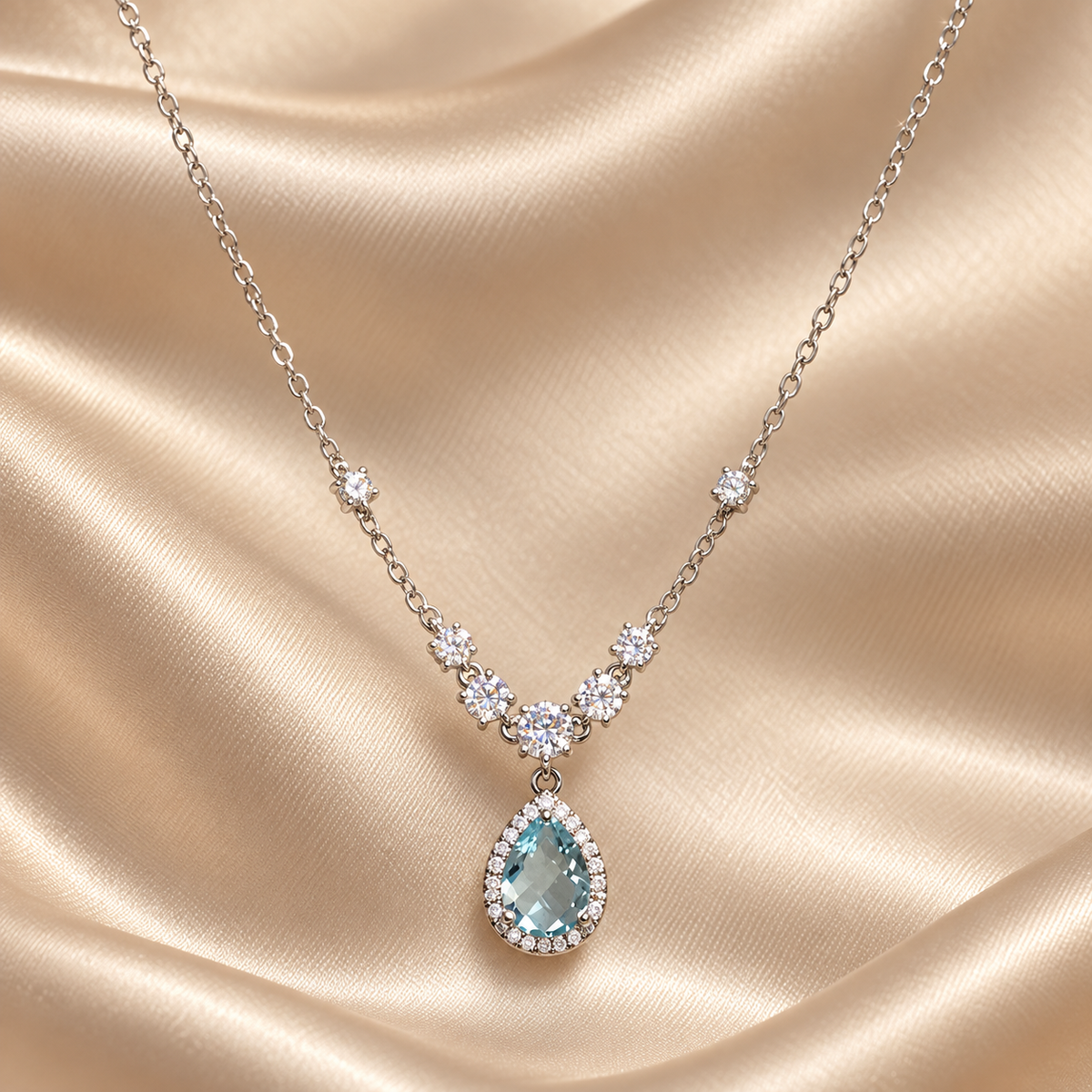 Dwellaroq® Blue Teardrop Crystal Pendant Necklace for Women