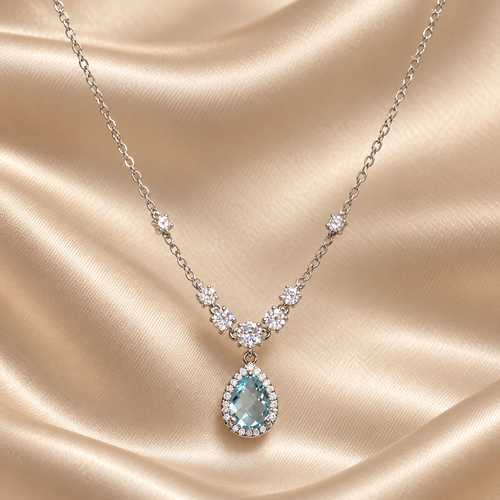 Dwellaroq® Blue Teardrop Crystal Pendant Necklace for Women