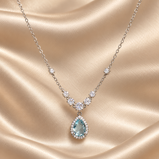 Dwellaroq® Blue Teardrop Crystal Pendant Necklace for Women