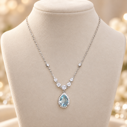 Dwellaroq® Blue Teardrop Crystal Pendant Necklace for Women