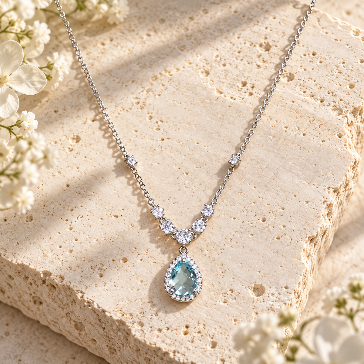 Dwellaroq® Blue Teardrop Crystal Pendant Necklace for Women