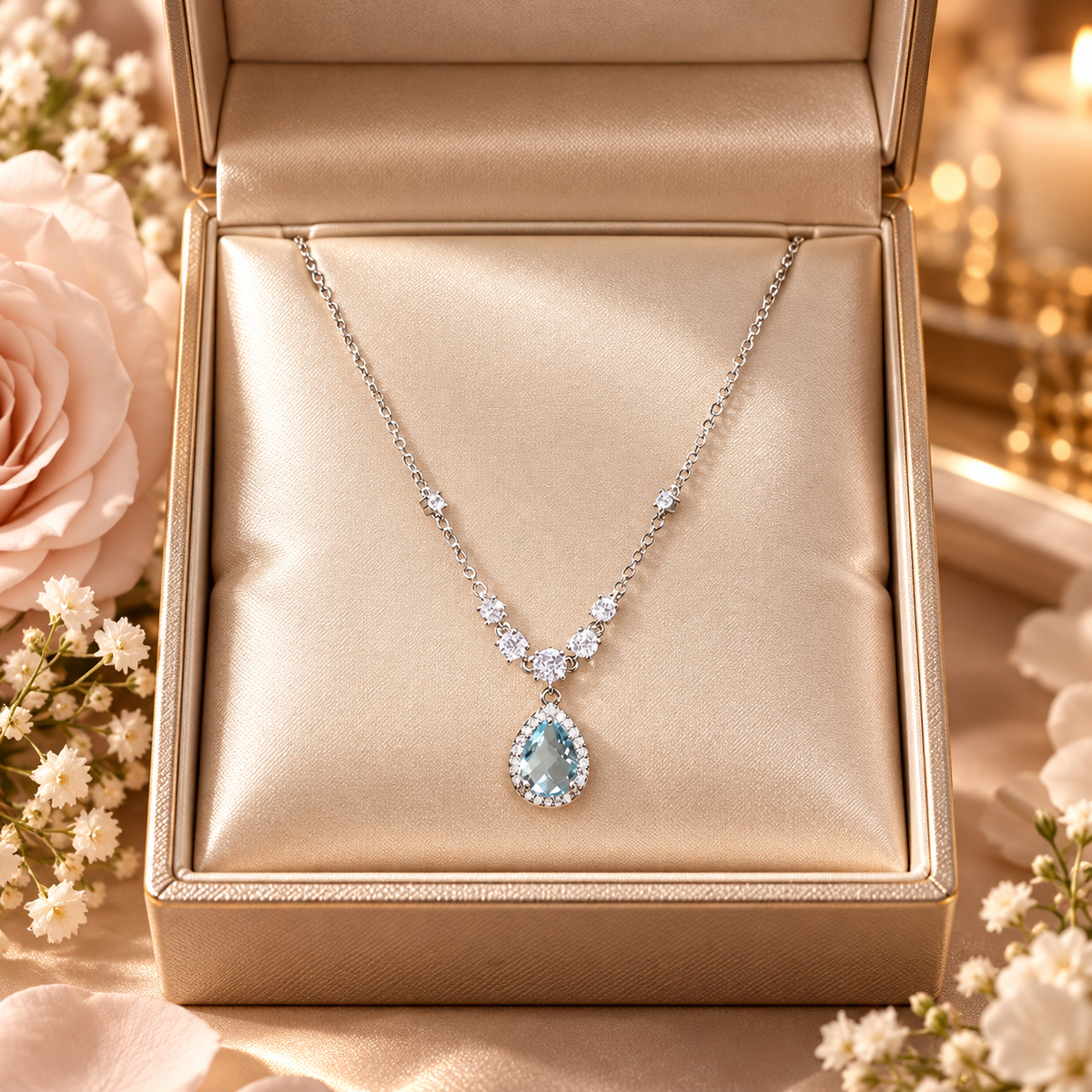 Dwellaroq® Blue Teardrop Crystal Pendant Necklace for Women