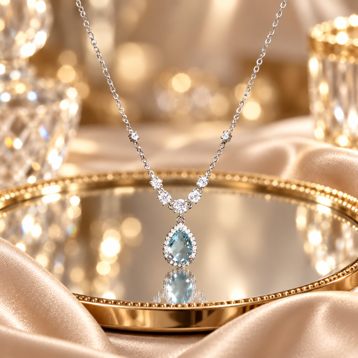 Dwellaroq® Blue Teardrop Crystal Pendant Necklace for Women