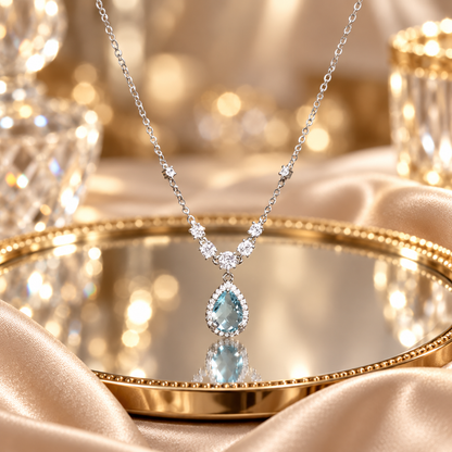 Dwellaroq® Blue Teardrop Crystal Pendant Necklace for Women
