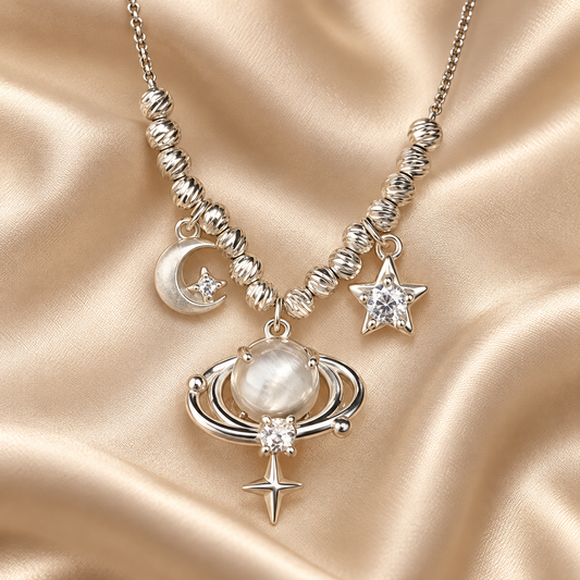 Dwellaroq® Celestial Moon Star Planet Charm Necklace for Women
