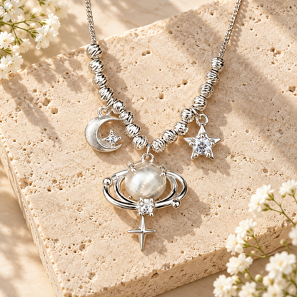 Dwellaroq® Celestial Moon Star Planet Charm Necklace for Women