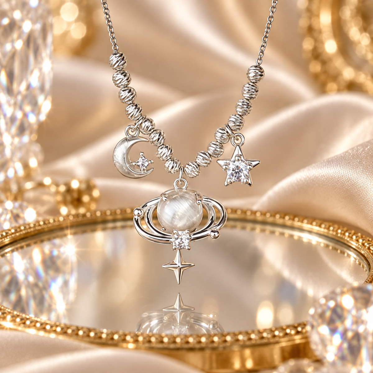 Dwellaroq® Celestial Moon Star Planet Charm Necklace for Women