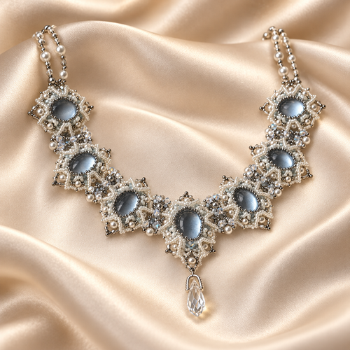 Dwellaroq® Blue Crystal Pearl Statement Necklace for Women