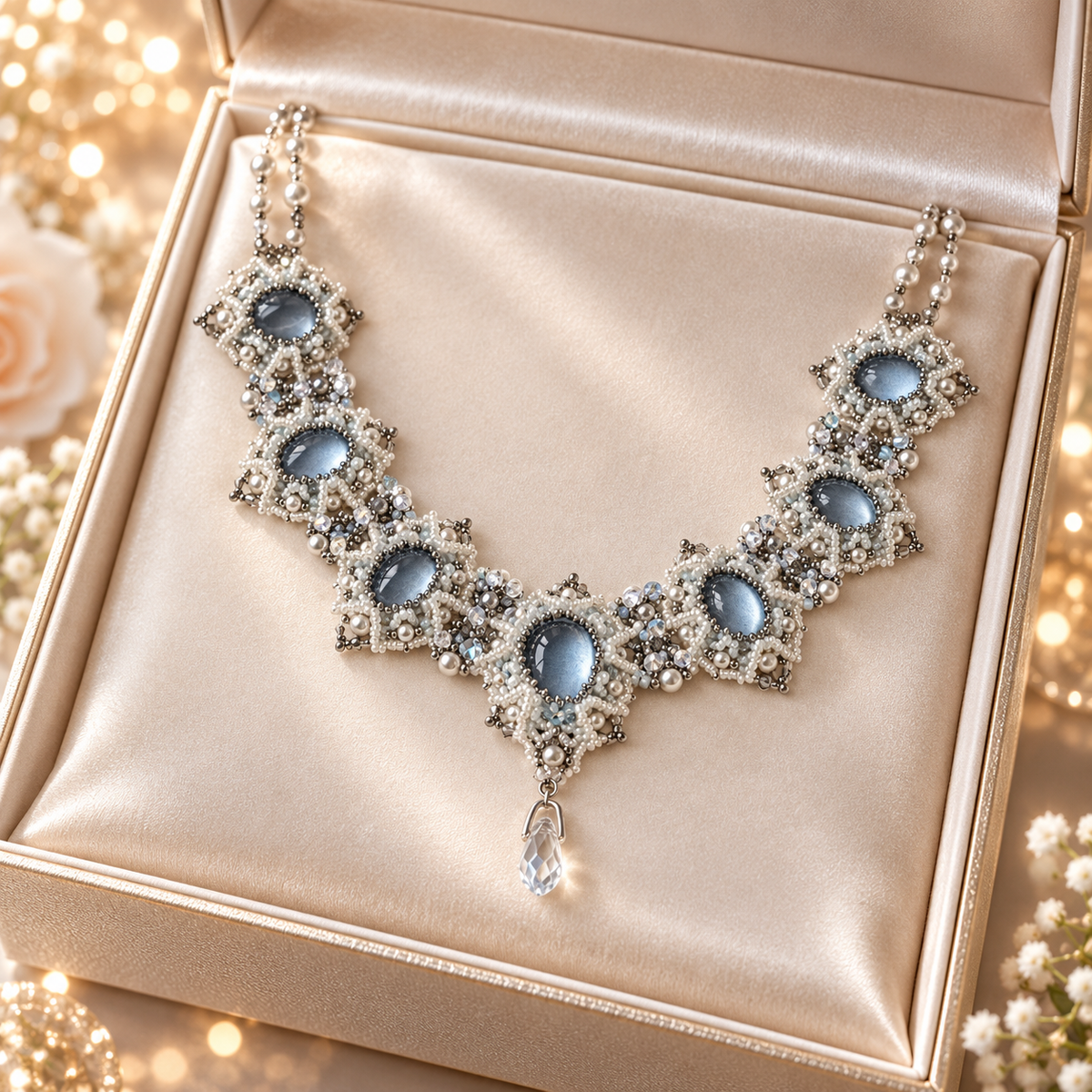 Dwellaroq® Blue Crystal Pearl Statement Necklace for Women