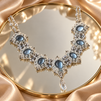Dwellaroq® Blue Crystal Pearl Statement Necklace for Women