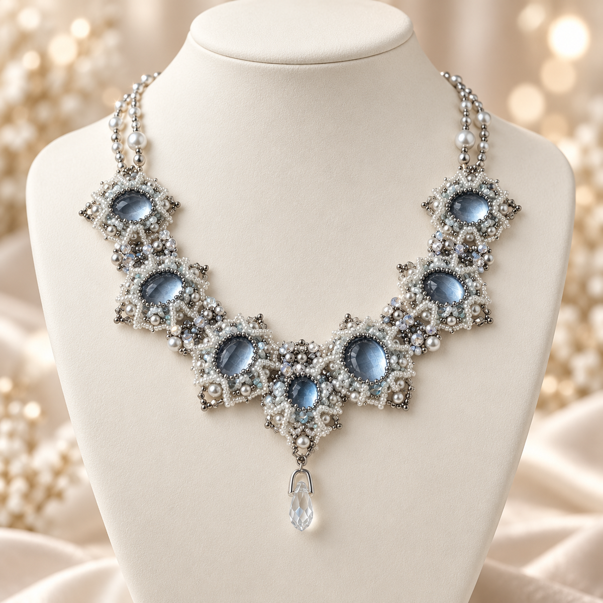 Dwellaroq® Blue Crystal Pearl Statement Necklace for Women