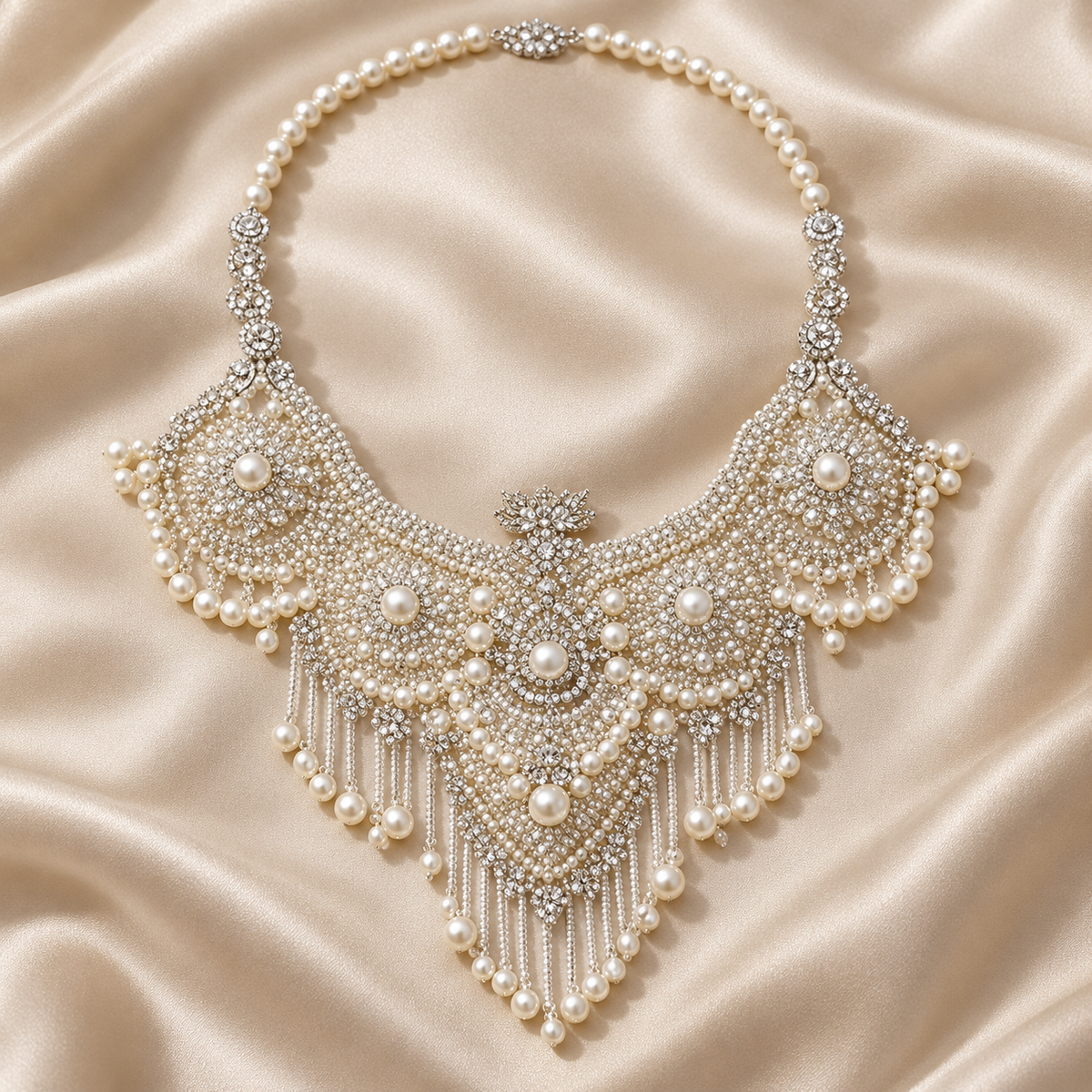 Dwellaroq® Pearl Crystal Statement Bib Necklace for Women