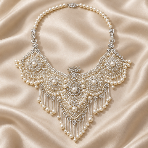 Dwellaroq® Pearl Crystal Statement Bib Necklace for Women