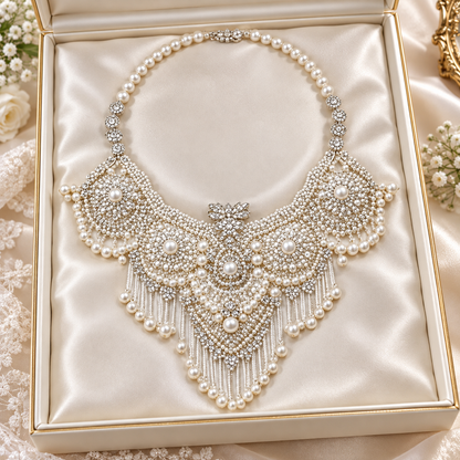 Dwellaroq® Pearl Crystal Statement Bib Necklace for Women