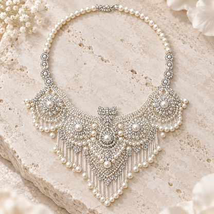 Dwellaroq® Pearl Crystal Statement Bib Necklace for Women