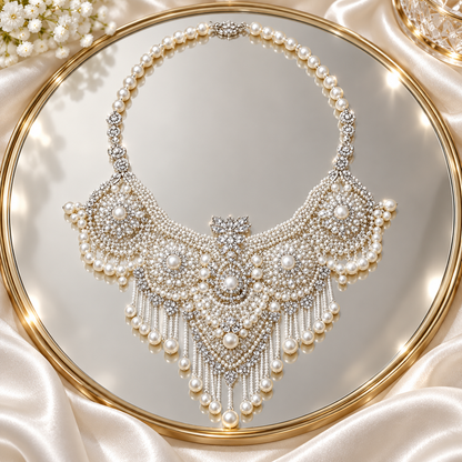 Dwellaroq® Pearl Crystal Statement Bib Necklace for Women