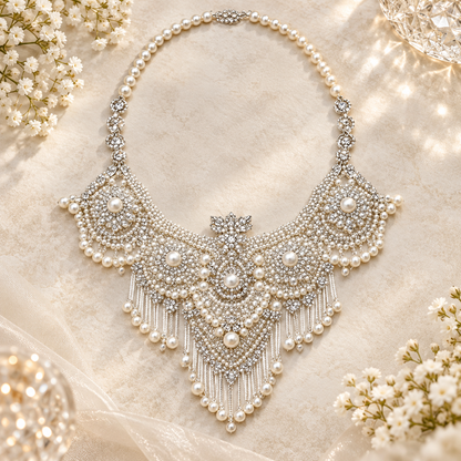 Dwellaroq® Pearl Crystal Statement Bib Necklace for Women