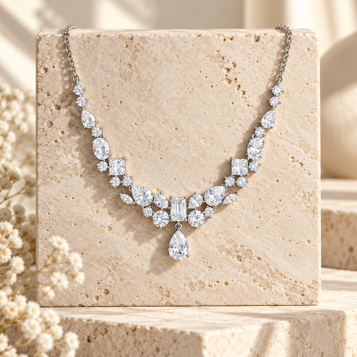 Dwellaroq® Crystal Teardrop Statement Necklace for Women
