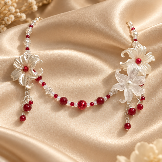 Dwellaroq® Red Beaded Floral Statement Necklace for Women