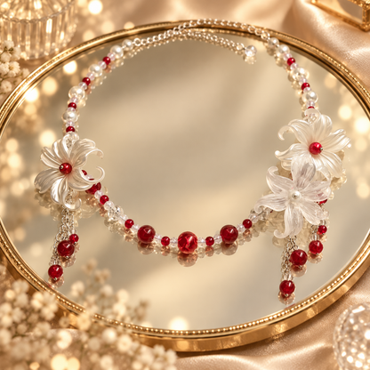 Dwellaroq® Red Beaded Floral Statement Necklace for Women