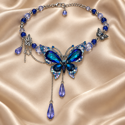 Dwellaroq® Blue Butterfly Crystal Statement Necklace for Women
