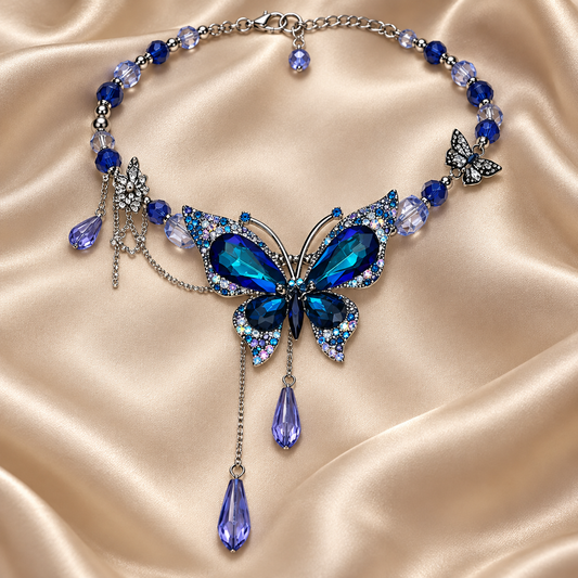 Dwellaroq® Blue Butterfly Crystal Statement Necklace for Women