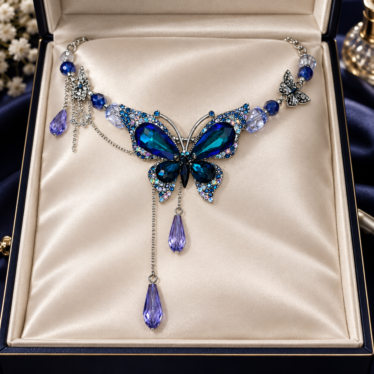 Dwellaroq® Blue Butterfly Crystal Statement Necklace for Women
