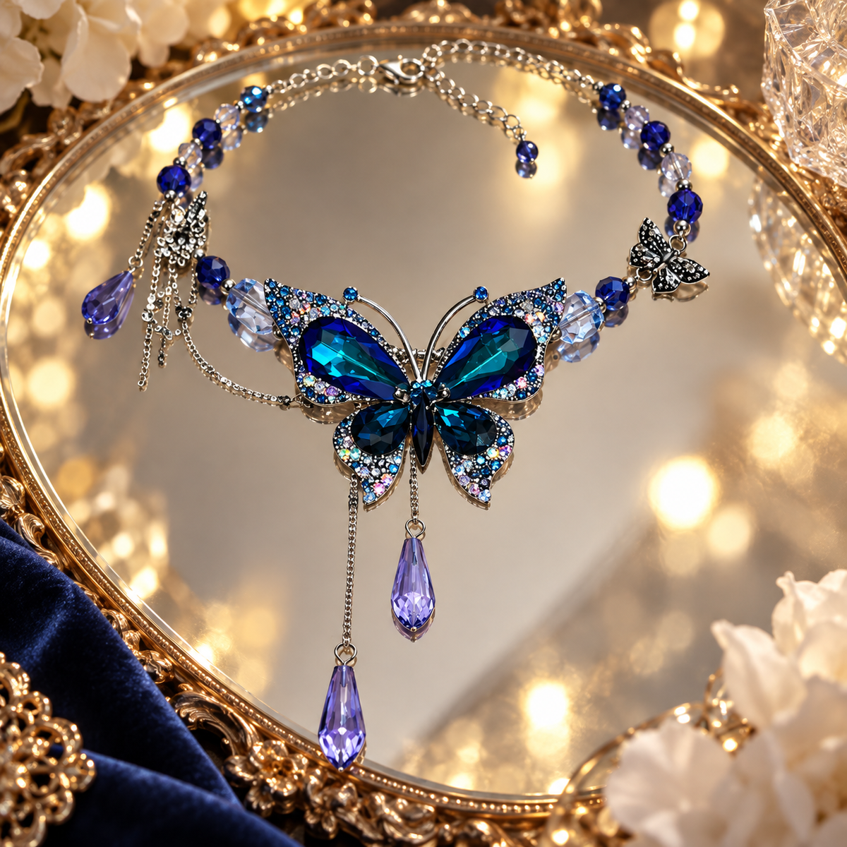 Dwellaroq® Blue Butterfly Crystal Statement Necklace for Women