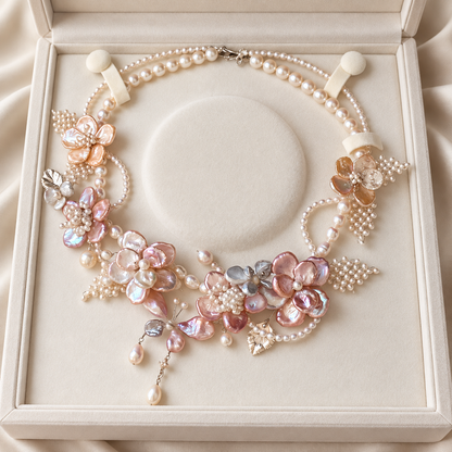 Dwellaroq® Pink Floral Pearl Statement Necklace for Women