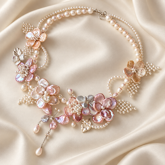 Dwellaroq® Pink Floral Pearl Statement Necklace for Women