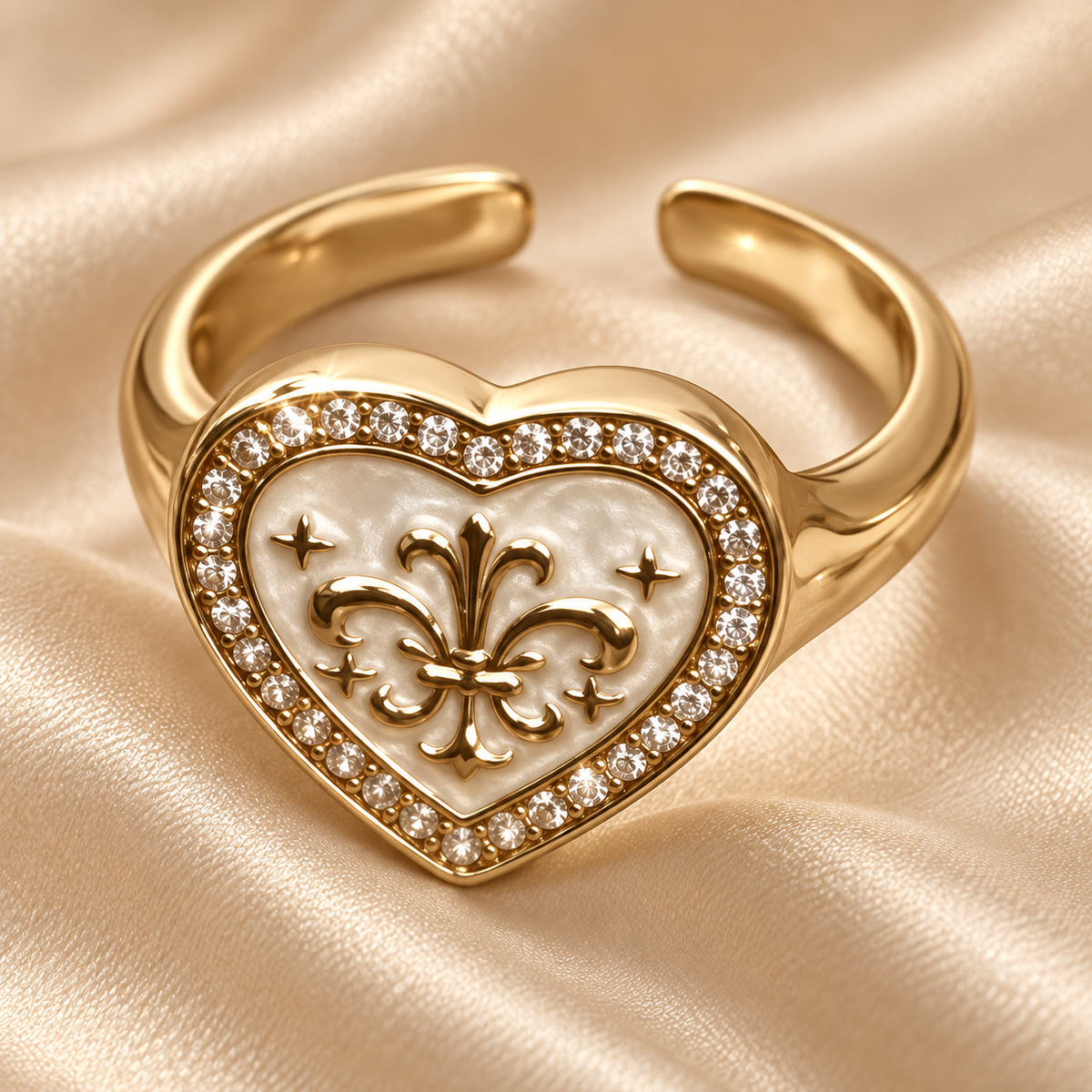 Dwellaroq® Gold Heart Fleur-de-Lis Statement Ring for Women
