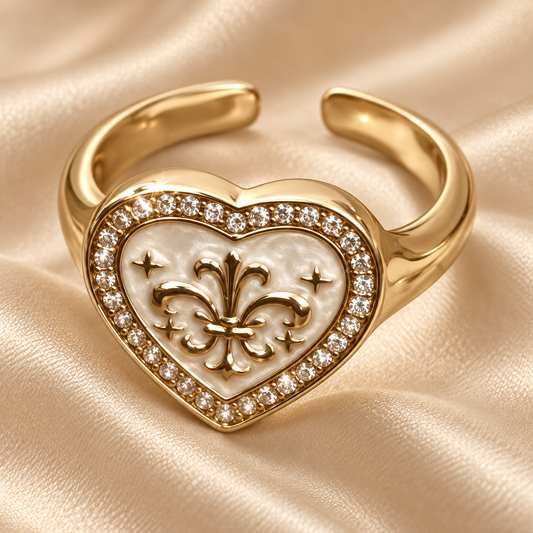 Dwellaroq® Gold Heart Fleur-de-Lis Statement Ring for Women