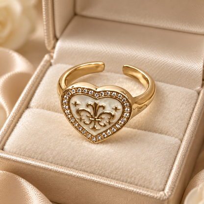 Dwellaroq® Gold Heart Fleur-de-Lis Statement Ring for Women