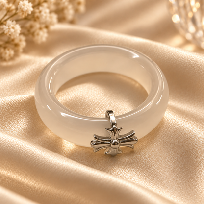 Dwellaroq® Ivory Cross Charm Statement Ring for Women