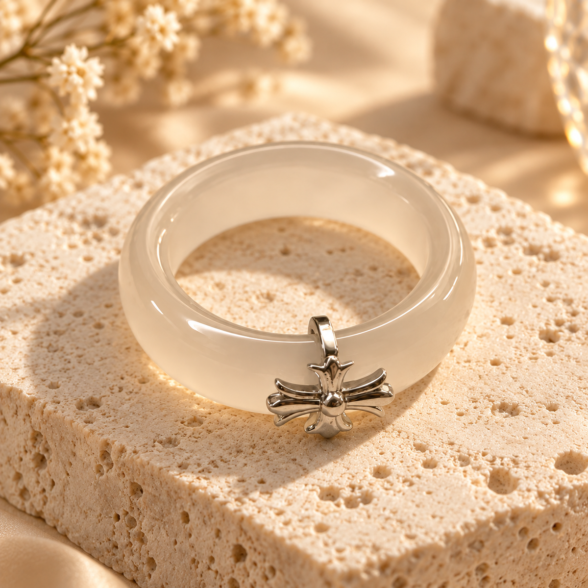 Dwellaroq® Ivory Cross Charm Statement Ring for Women
