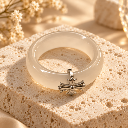 Dwellaroq® Ivory Cross Charm Statement Ring for Women