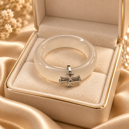 Dwellaroq® Ivory Cross Charm Statement Ring for Women