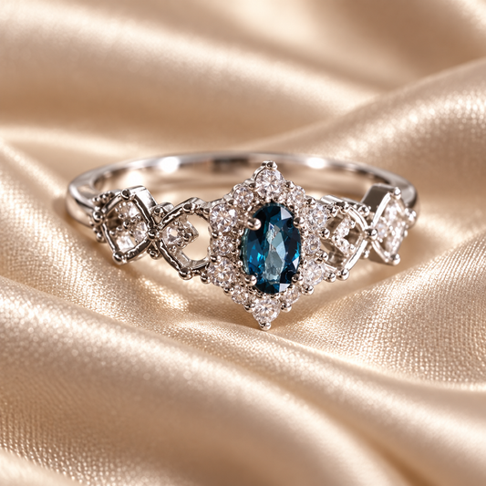 Dwellaroq® Blue Oval Crystal Halo Ring for Women