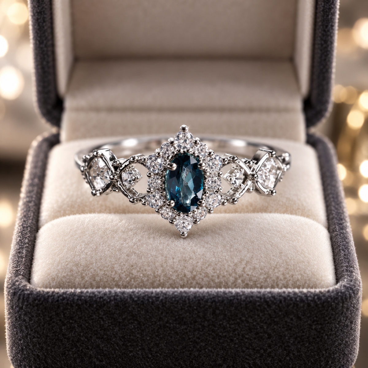 Dwellaroq® Blue Oval Crystal Halo Ring for Women