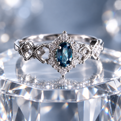 Dwellaroq® Blue Oval Crystal Halo Ring for Women