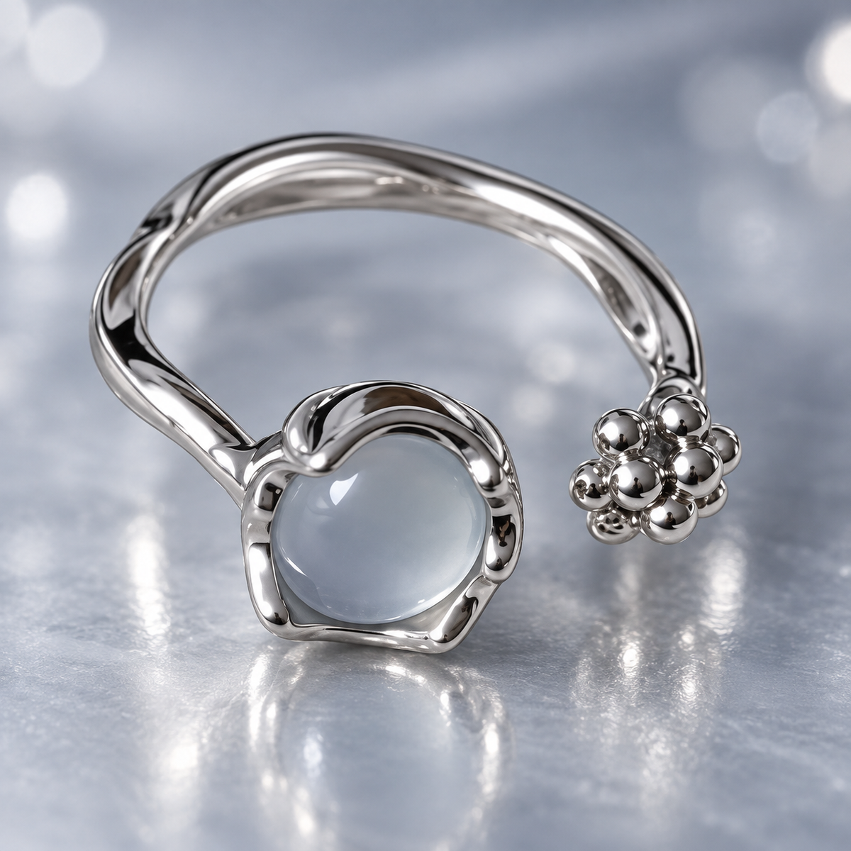 Dwellaroq® Silver-Tone Gray Cabochon Open Ring for Women