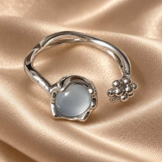 Dwellaroq® Silver-Tone Gray Cabochon Open Ring for Women