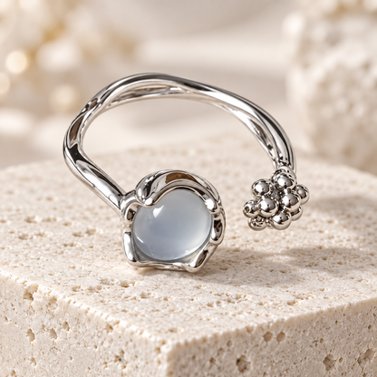 Dwellaroq® Silver-Tone Gray Cabochon Open Ring for Women