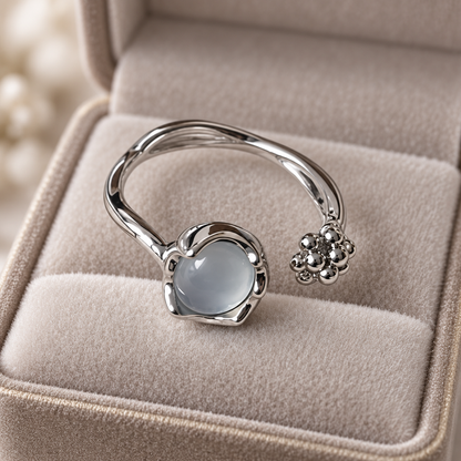 Dwellaroq® Silver-Tone Gray Cabochon Open Ring for Women
