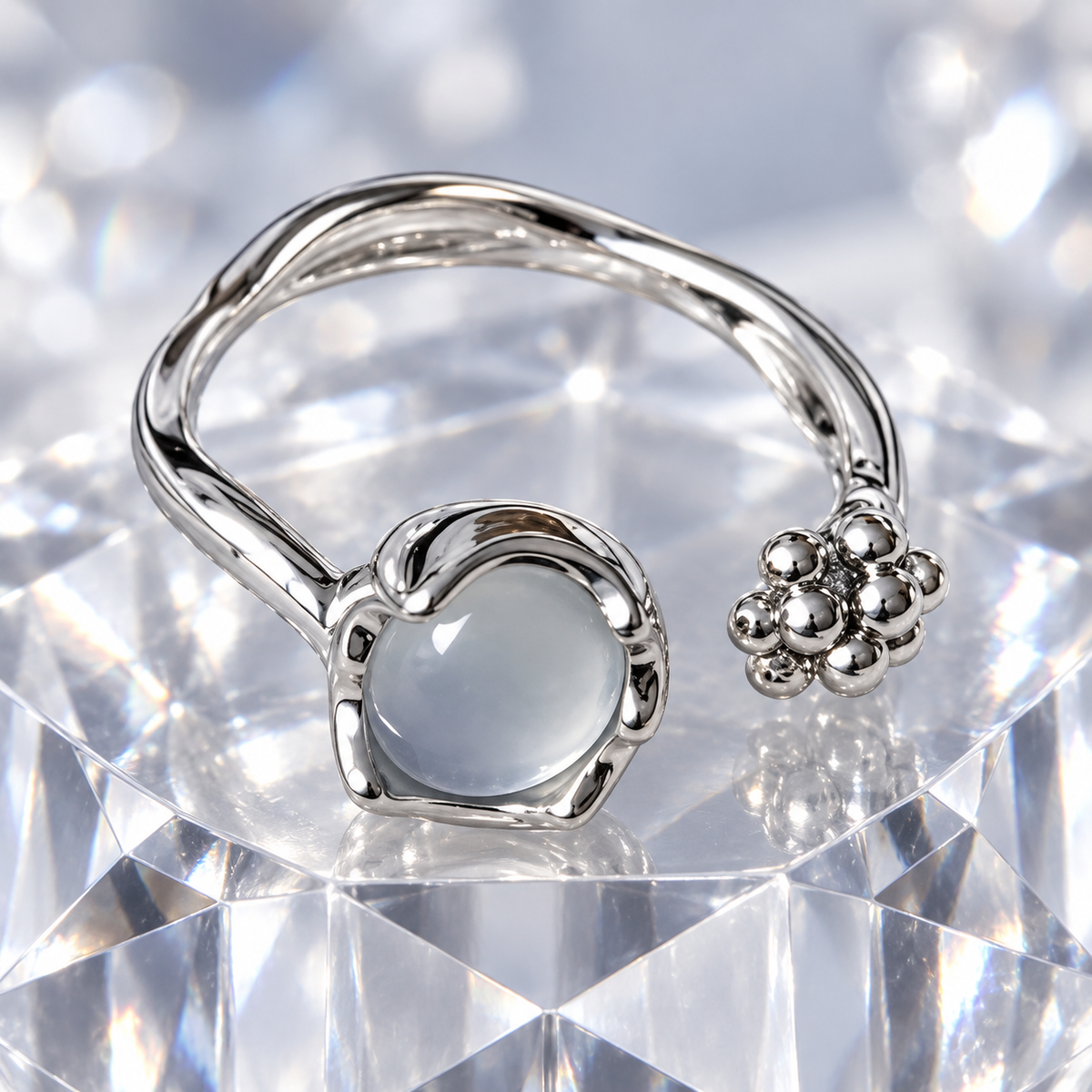 Dwellaroq® Silver-Tone Gray Cabochon Open Ring for Women
