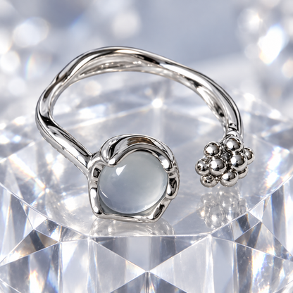 Dwellaroq® Silver-Tone Gray Cabochon Open Ring for Women
